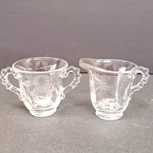 Vintage WJ Hughes CORNFLOWER etched glass cream and sugar